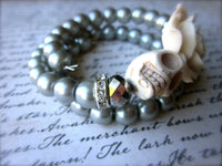 Vanilla Rose & Silver Sugar Skull Bracelet - Double Wrapped Memory Wire