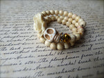 Vanilla Rose and Golden Cream Sugar Skull Bracelet - Double Wrapped Memory Wire