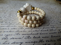 Vanilla Rose and Golden Cream Sugar Skull Bracelet - Double Wrapped Memory Wire